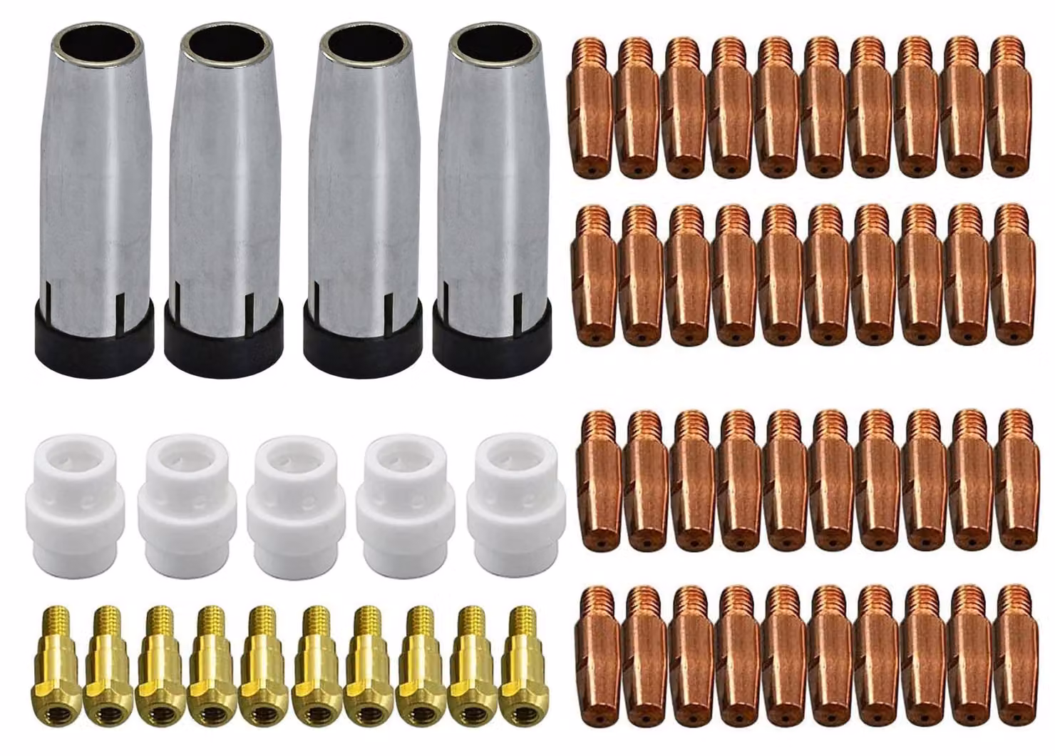 Punte di contatto MIG MAG M6.040" da 1,0 mm, codice 140.0242; e punte da 0,8 mm, codice 140.0051, set per torcia di saldatura