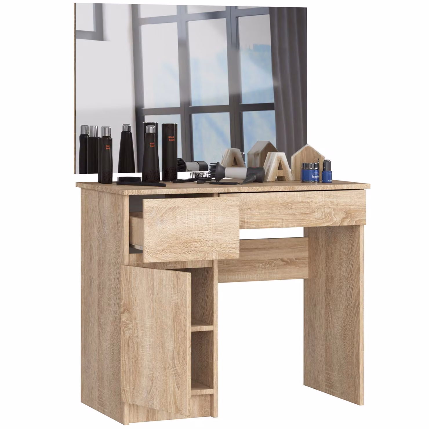 Akord Mobile Bagno Con Specchio A Sinistra Rovere Sonoma 90X50X142 Cm