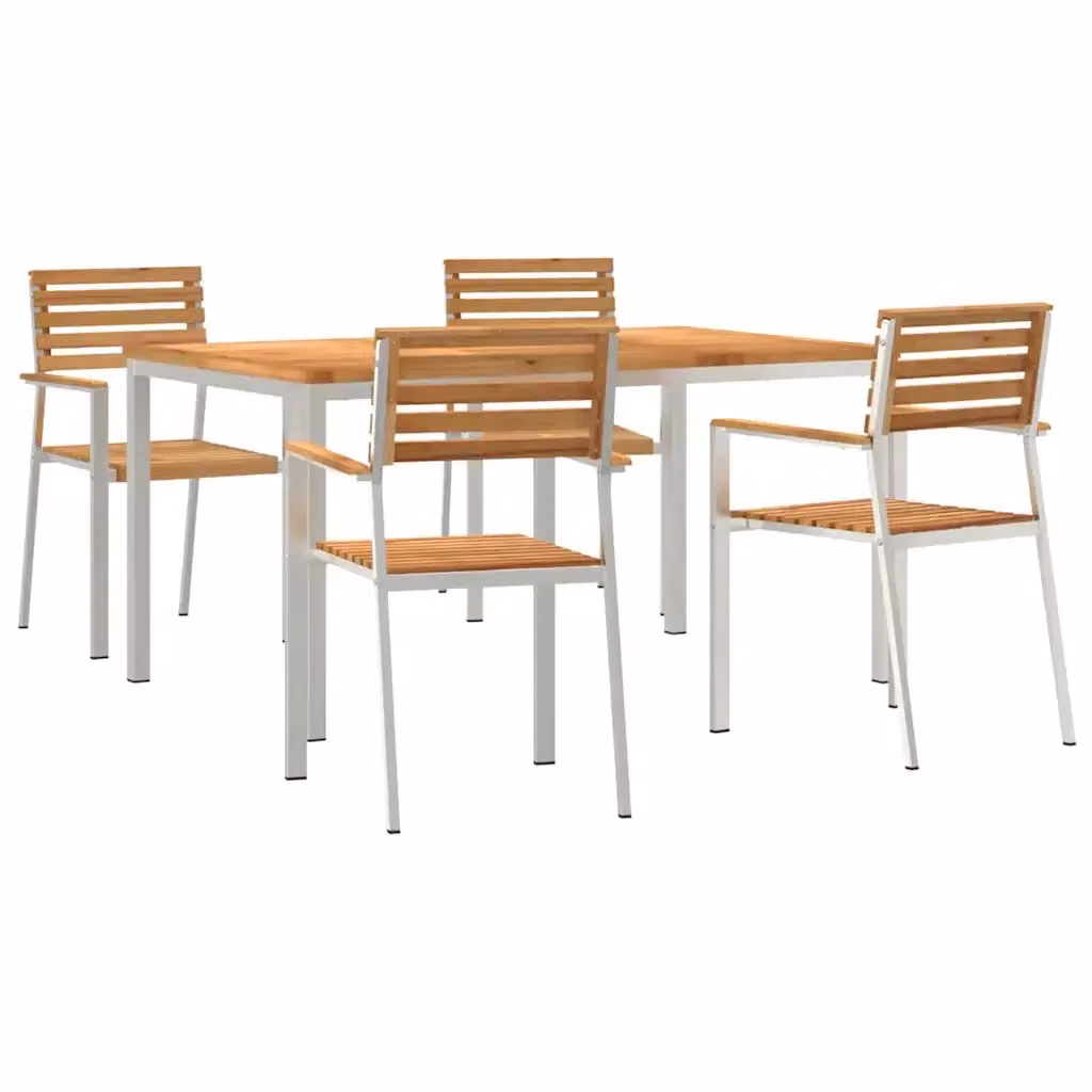 Set da pranzo per giardino e terrazzo vidaXL in legno di teak e acciaio inossidabile marrone, 5 pezzi – 2