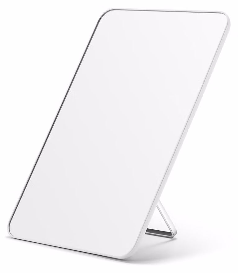 Specchio da tavolo, dimensioni 25,4 x 17,8 cm, regolabile, con foro per il fissaggio, forma rettangolare, colore bianco