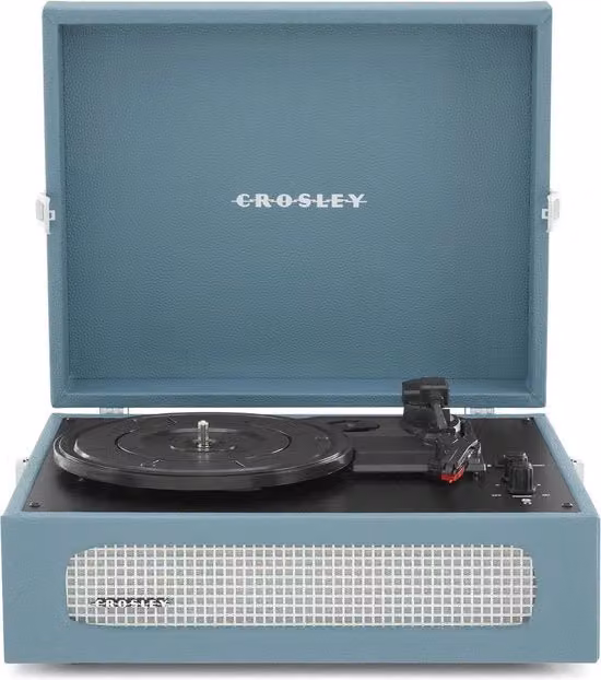 Giradischi Portatile Bluetooth con Design Retro di Lusso, 3 Velocità, Colore Blu