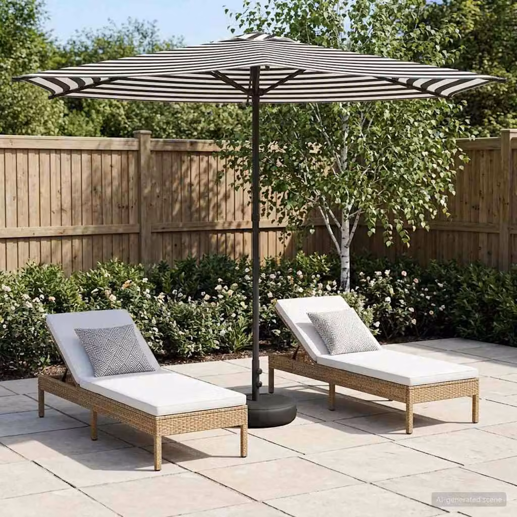 vidaXL Parasole da Giardino con Base Rettangolare in Acciaio e Poliestere Disponibile in Nero o Bianco 2,7 x 2,7 m