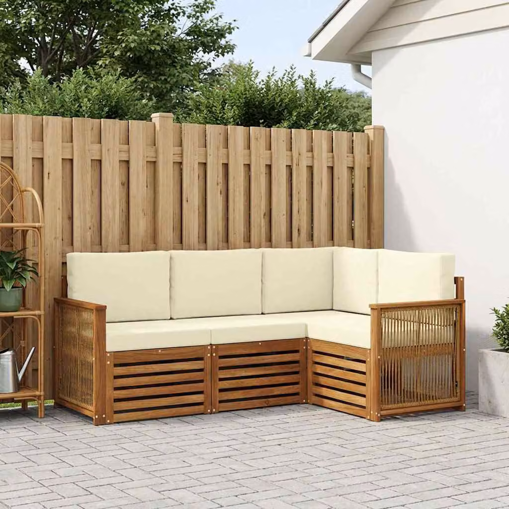 Set di divani da esterno a L vidaXL in legno di acacia con cuscini beige e marroni