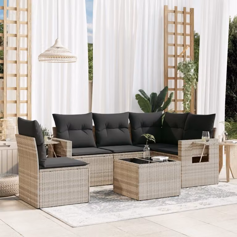 Maison Exclusive - Set Divano da Giardino 6pz con Cuscini Grigio Chiaro Polyrattan