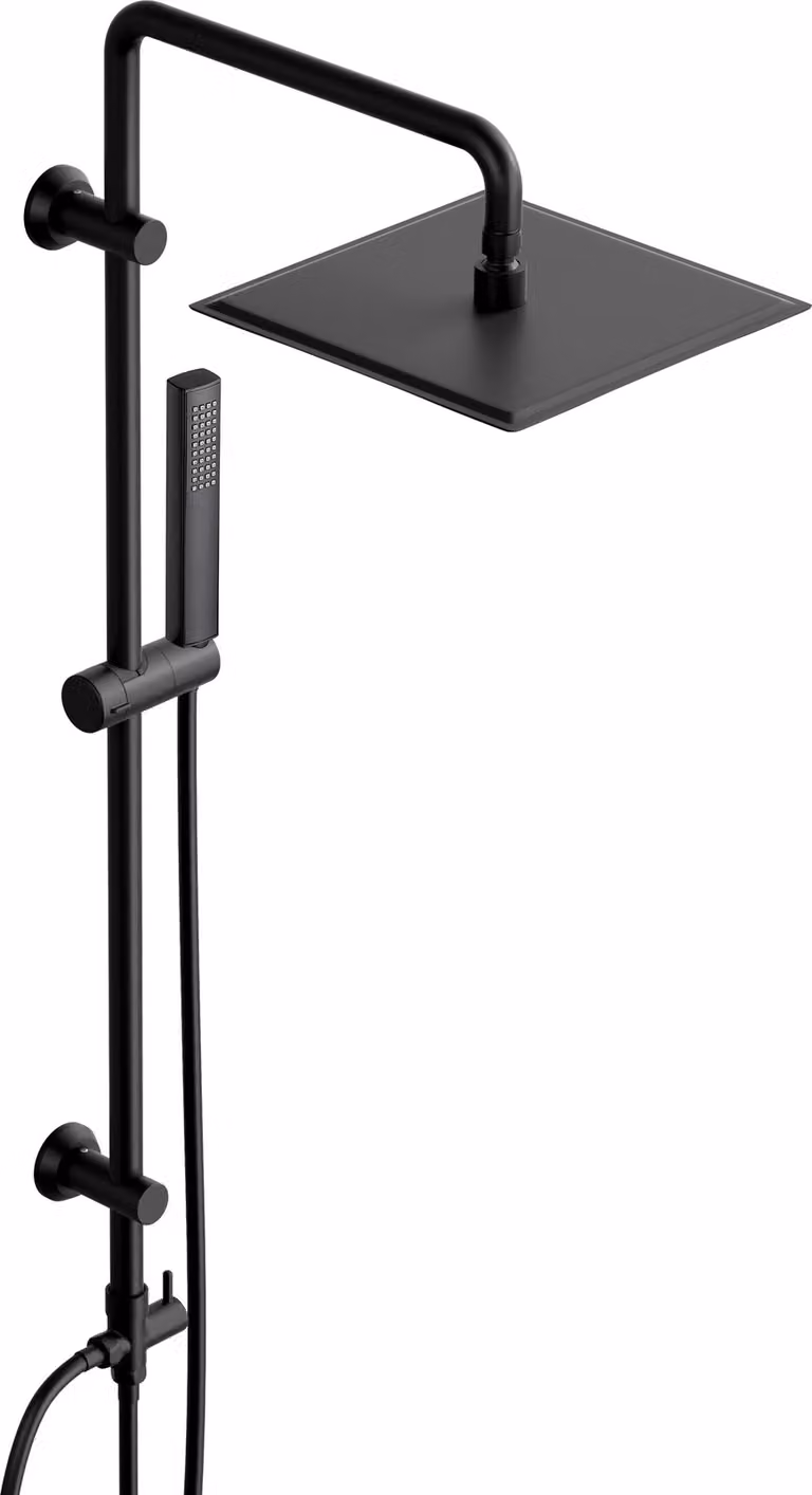 JOHO Set Doccia a pioggia senza Miscelatore, Colonna Doccia acciaio inox asta doccia 92 cm, Quadrato Soffione Pioggia e Doccetta, XL 25 x 25 cm, Nero