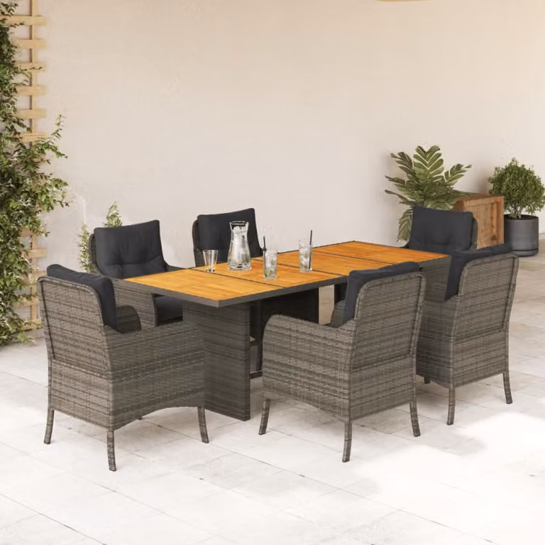 Set da Pranzo da Giardino vidaXL in Polyrattan e Legno di Acacia con 7 Sedute, Grigio e Marrone