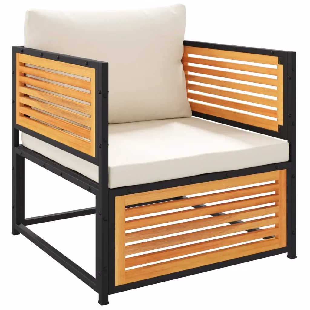 Sedia da giardino moderna vidaXL in legno di acacia con cuscini bianchi e braccioli – 2