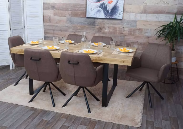set di 6 sedie per sala da pranzo HWC-H71, sedia da cucina poltrona sedia, tessuto/tessuto acciaio ~ marrone