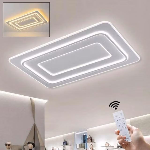 Plafoniera moderna UNIVERSO con tecnologia LED da 123W, luce CCT regolabile da 3000K a 6500K, controllo Bluetooth e telecomando, colore bianco