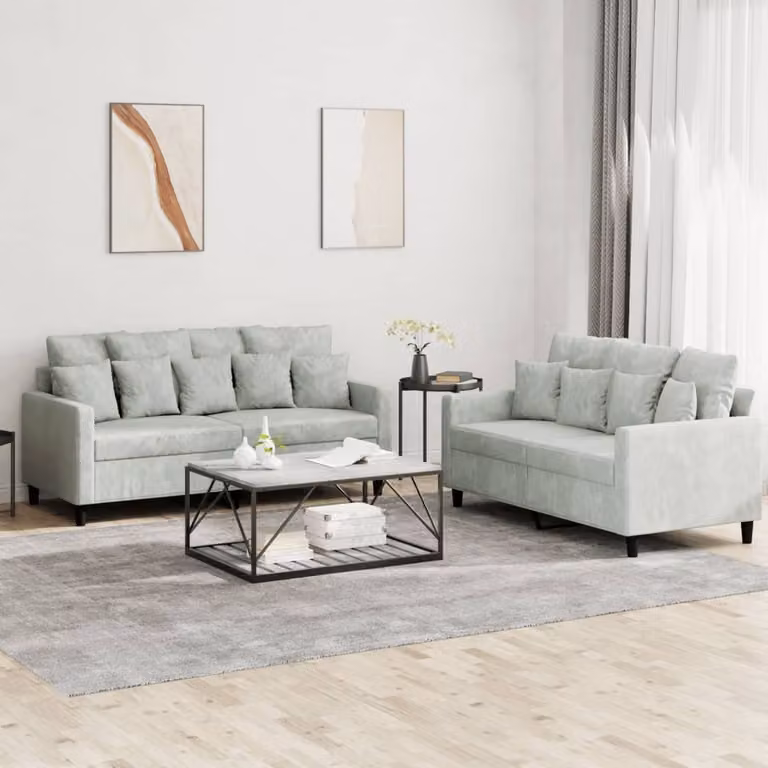 Maison Exclusive - Set divano a 2 posti con cuscini in velluto grigio chiaro