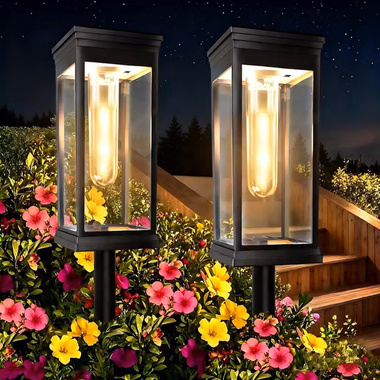 2 lampade solari, 1000 mAh, grado di protezione IP65, luce bianco caldo, adatte per giardino e vialetti
