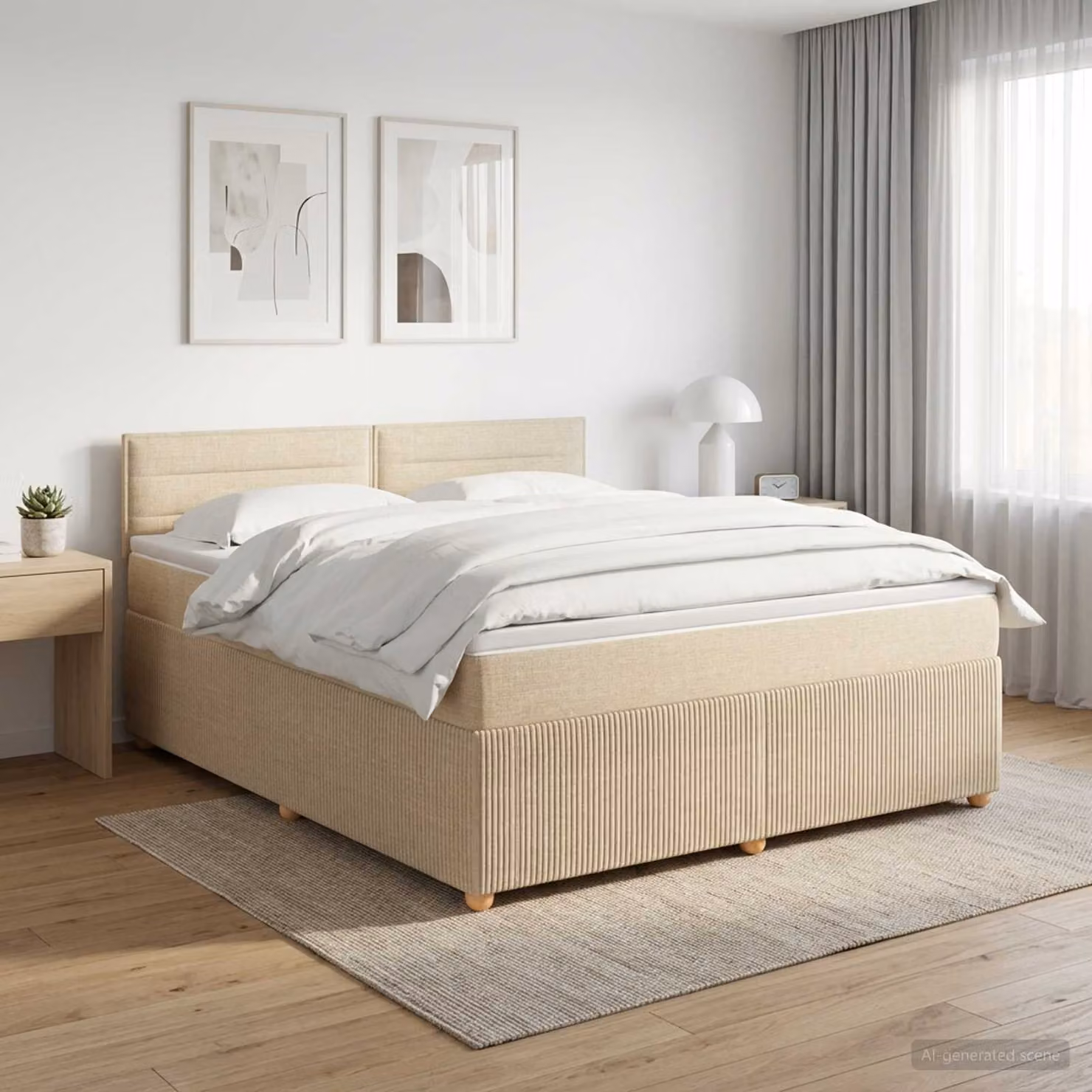 vidaXL Letto box spring con materasso a molle insacchettate in tessuto beige e bianco, L/P: 140 x 190 cm