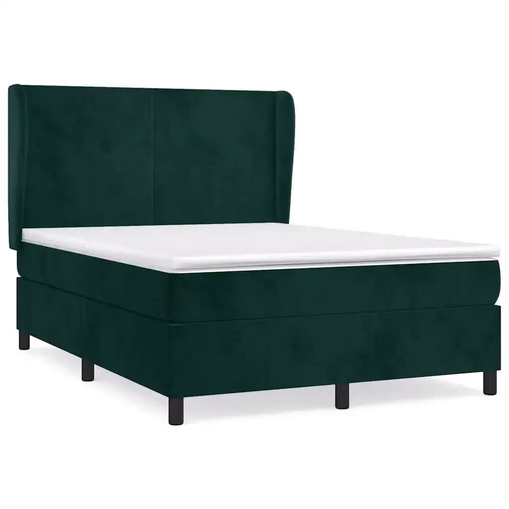 Letto Ibrido vidaXL con Giroletto a Molle e Materasso in Velluto Verde Scuro e Bianco L/P/H: 140 x 190 x 128 cm – 2