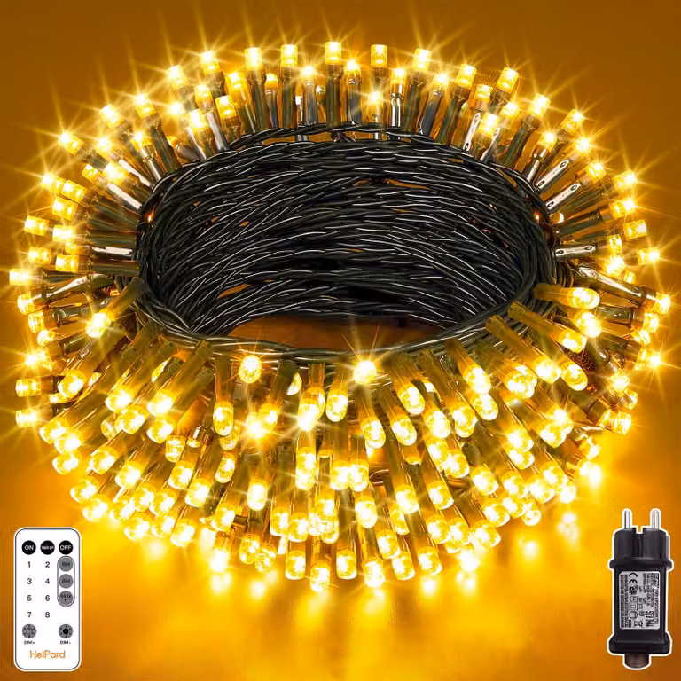 Catena luminosa a LED, 20 metri, 200 LED bianco caldo, 8 modalità, timer, dimmerabile, grado di protezione IP44