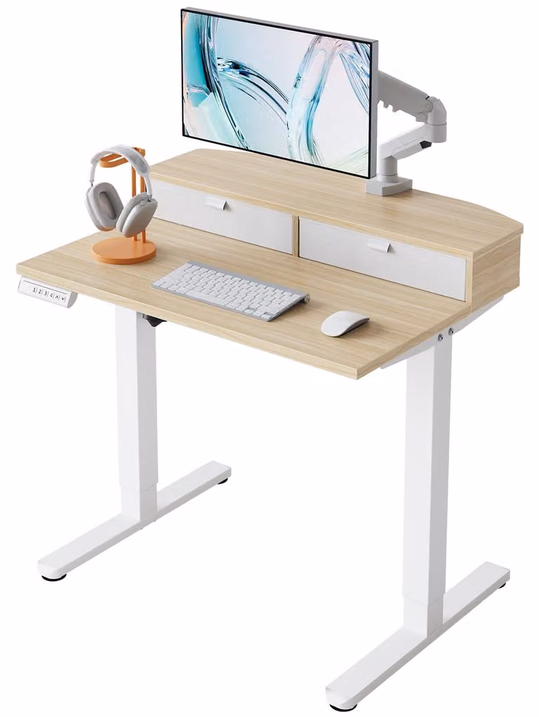 Scrivania regolabile elettricamente con 2 cassetti - 80 x 53 cm - Acciaio - Design salvaspazio