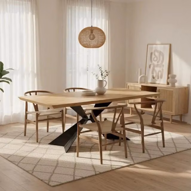 Tavolo da pranzo fisso Taurus in legno impiallacciato rovere naturale e metallo Duzzle L: 160 cm, P: 90 cm – 1
