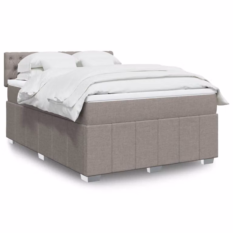 vidaXL Giroletto a Molle con Materasso in Tessuto Beige e Grigio L/P/H: 140 x 200 x 76,7 cm
