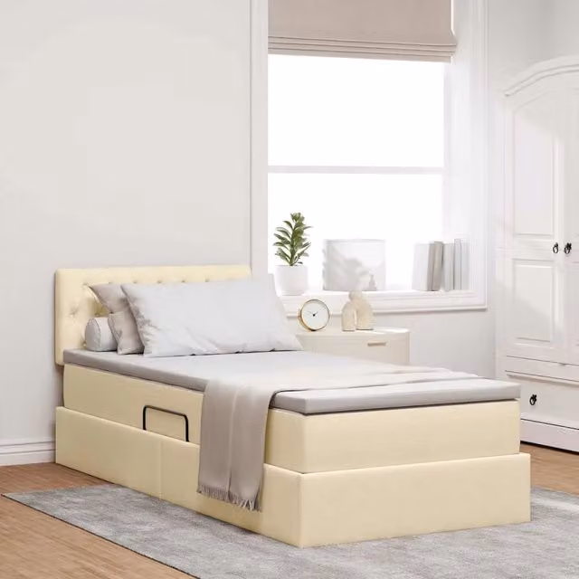 Letto con contenitore e materasso ibrido vidaXL in velluto beige L/P/H: 90 x 200 x 44 cm