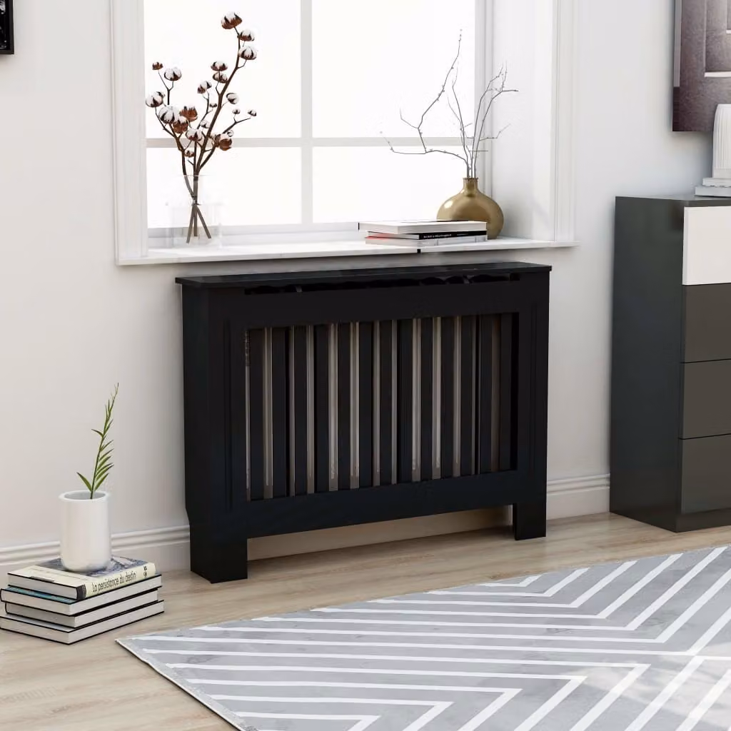 The Living Store Rivestimento per radiatori nero 112x19x81,5 cm MDF