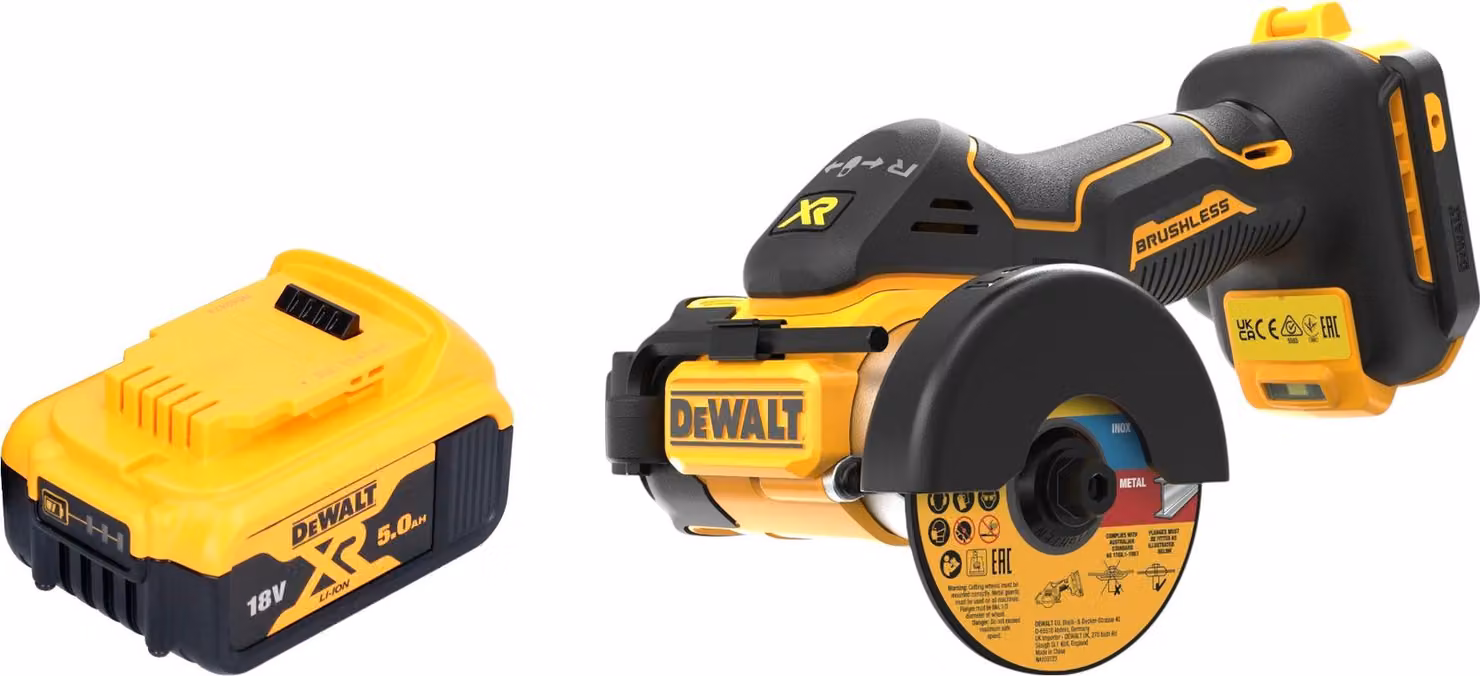 Taglierina multimateriale a batteria DeWalt DCS 438 N 18 V 76 mm Brushless + 1 batteria 5,0 Ah - senza caricabatteria