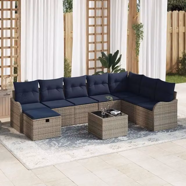 Set di divani 9 pz 8-Numero di posti Grigio e Blu Navy 3359044