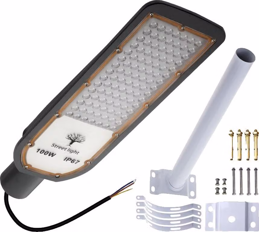 Lampione stradale, alta luminosità, design impermeabile, 100W + accessori
