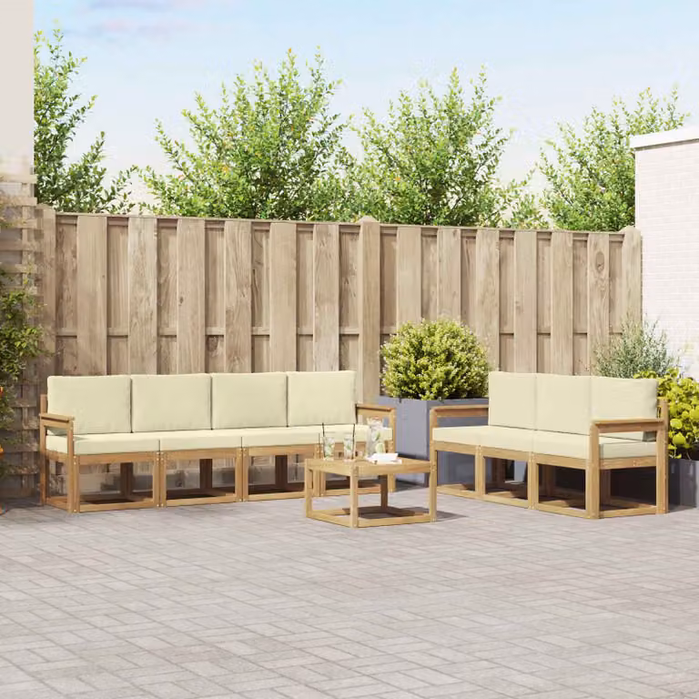 Set di divani da esterno vidaXL 7 pz in legno di acacia con cuscini beige e design moderno a L