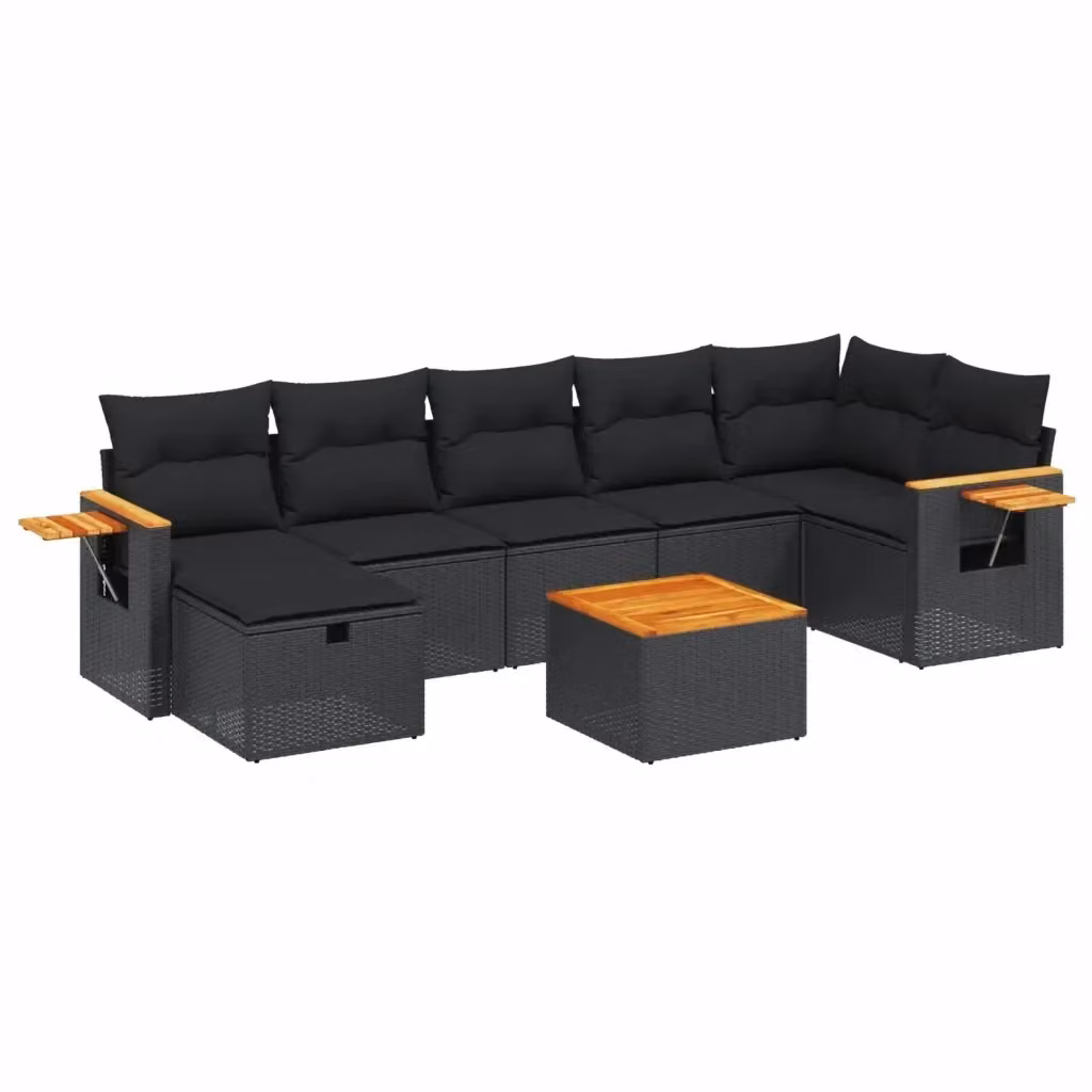 Set di divani da giardino vidaXL a forma di L con 8 pezzi, colore nero, in polyrattan con struttura in acciaio e cuscini imbottiti resistenti ai raggi UV – 2