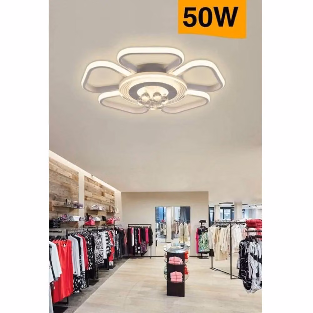 Plafoniera LED Trade Shop Traesio a forma di fiore con pendenti, luce moderna bianca e trasparente, 50W – 2