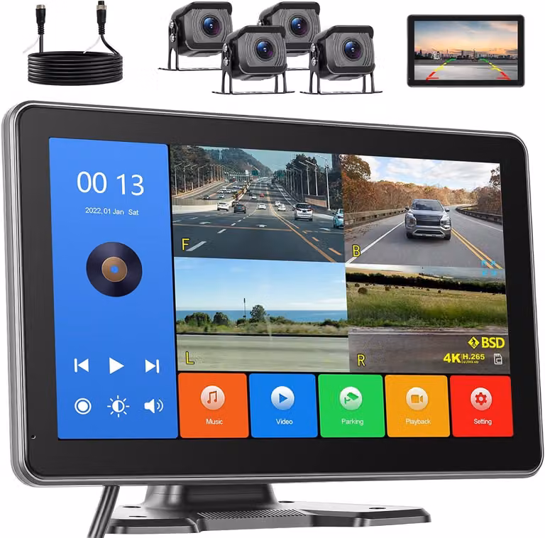 Telecamera per la retromarcia 1080P con monitor HD IPS da 10,1 pollici, telecamera per la targa, telecamera per la retromarcia impermeabile IP68 con visione notturna, adatta per auto e camion