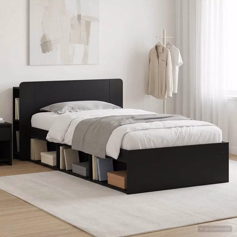 vidaXL Letto moderno con contenitore e testiera in legno nero L/P/H: 190 x 90 x 119,5 cm