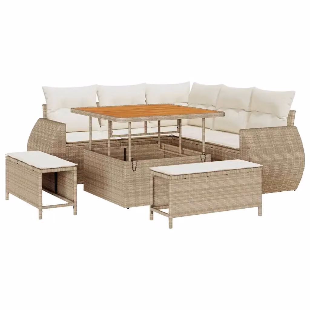 Set Divano da Giardino vidaXL 8 Pezzi Beige con Cuscini e Tavolino in Polyrattan e Acciaio – 2