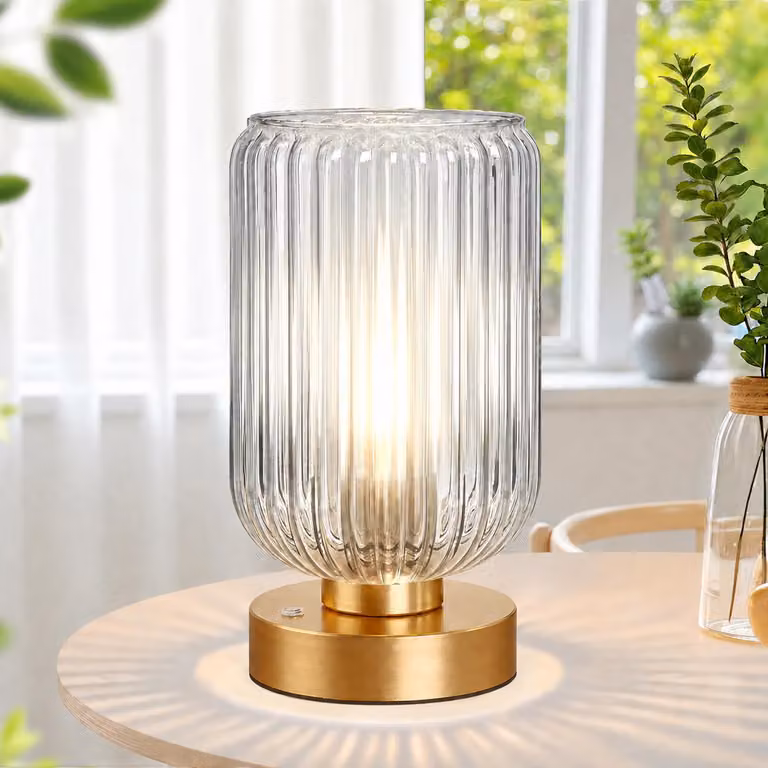 Lampada da tavolo a LED senza fili, realizzata in vetro trasparente, ricaricabile, con dimmer, ideale come lampada da comodino per camere da letto e soggiorni