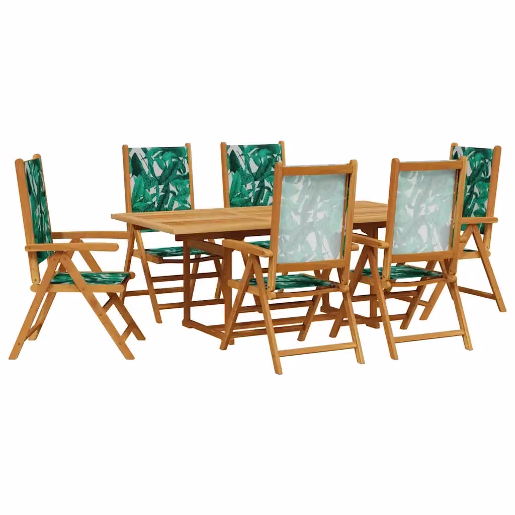 Set Pranzo da Giardino vidaXL 7 Pezzi in Legno di Acacia Olio e Tessuto Verde con Design Floreale Moderno – 2