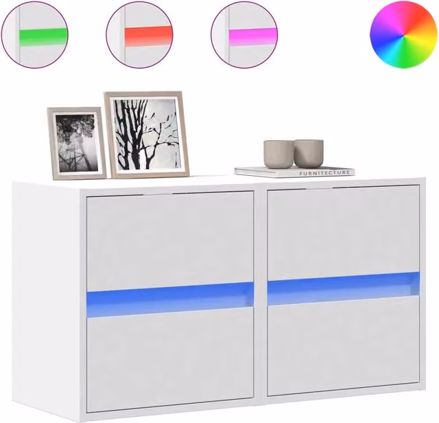 Mobili TV a Parete con Luci LED 2pz | Armadietto TV | Mobile Porta TV Bianchi 40x30x40 cm