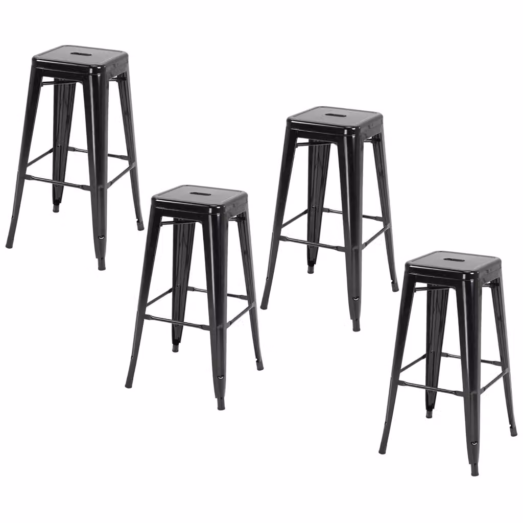 Set di 4 sgabelli da bar moderni impilabili in acciaio verniciato nero per cucina e giardino, L/P/H: 43 x 43 x 76 cm – 2