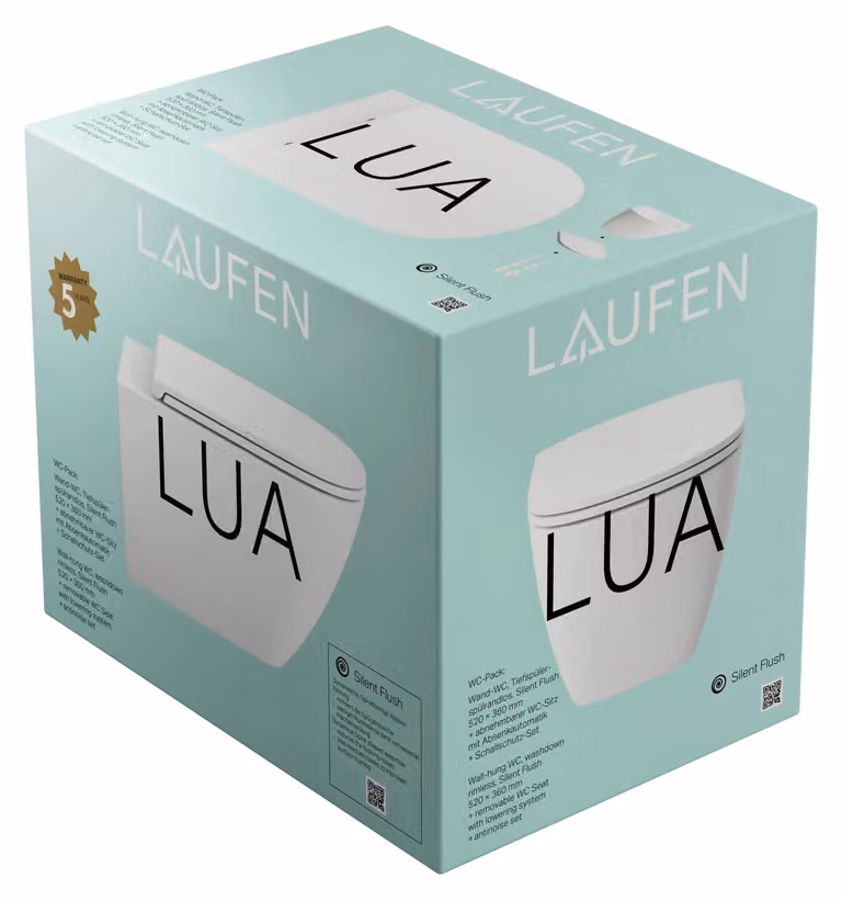 Set WC da parete Laufen, LUA, 360×520 mm, senza bordo di scarico, sedile Slim, bianco, 1 pz.