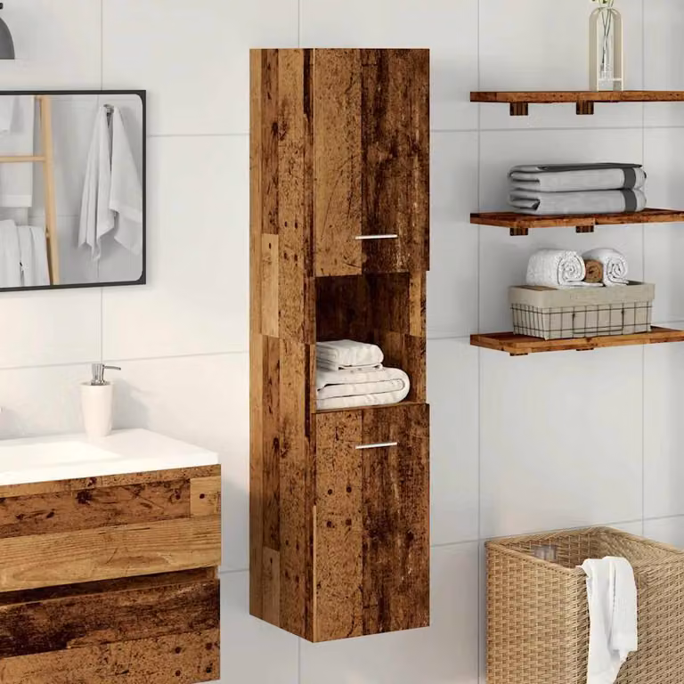 vidaXL Mobile Pensile da Bagno Legno Antico 30x30x130 cm in Truciolato