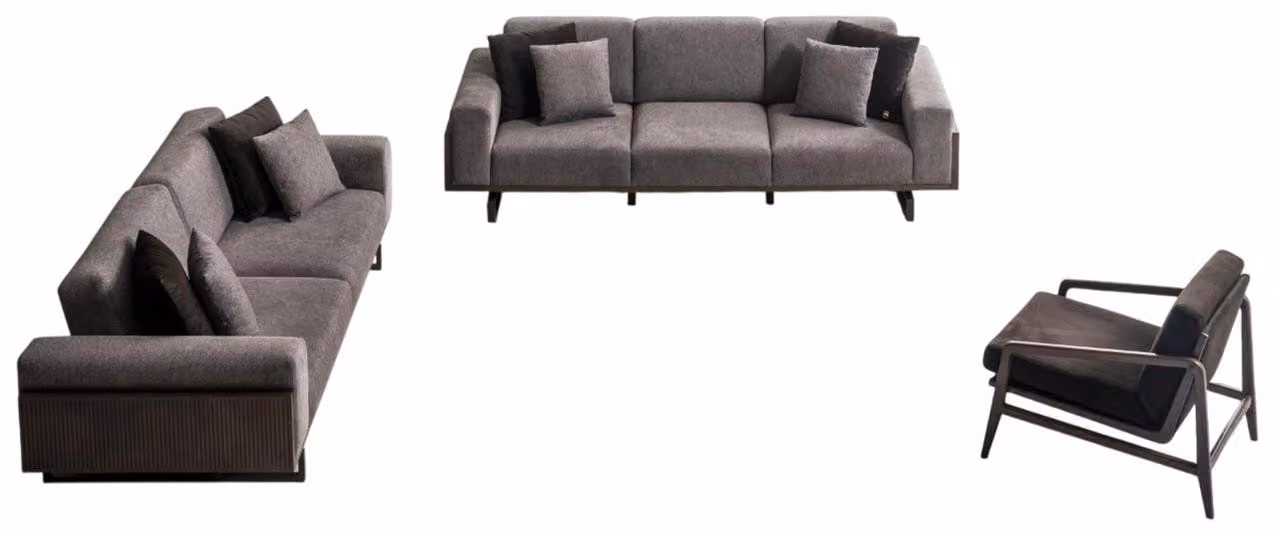 Graue Wohnzimmer Sofagarnitur Stilvoller 3-Sitzer Sitzsessel 3tlg
