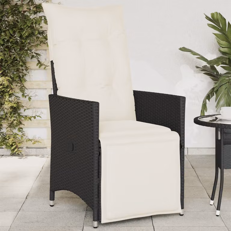 Sedia reclinabile da giardino con cuscini vidaXL in polyrattan nera