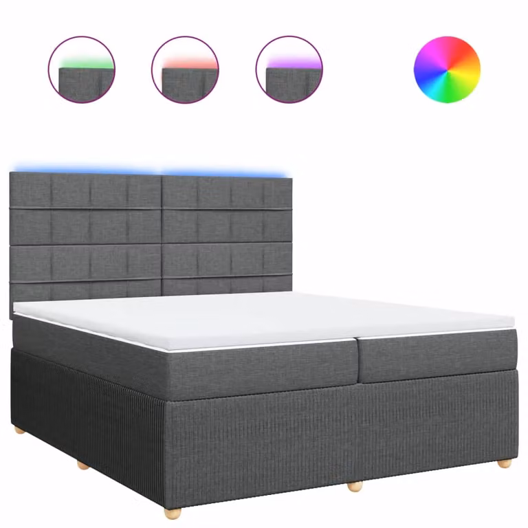 Giroletto a Molle con Materasso Grigio Scuro 200x200 cm Tessuto