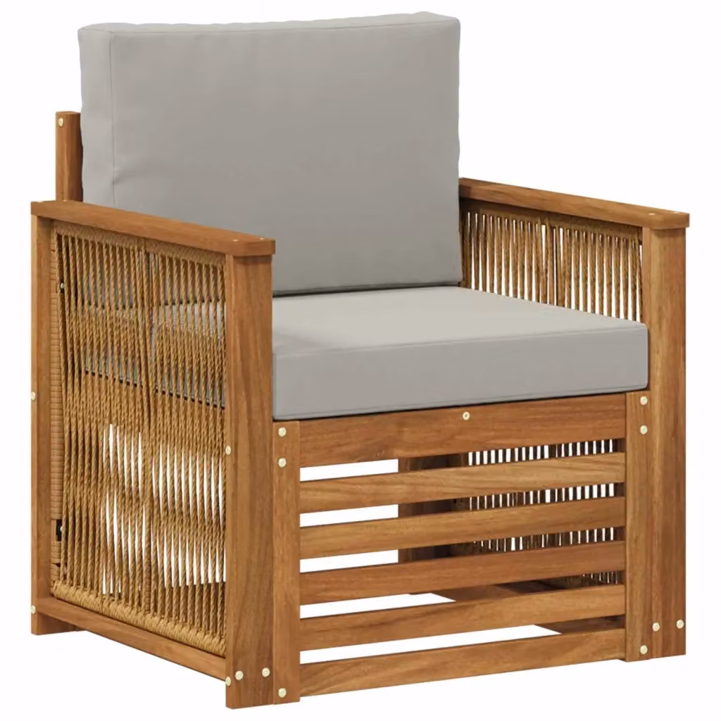 Divano centrale componibile per esterno DESIGN IN in legno di acacia con cuscini beige e grigio – 2