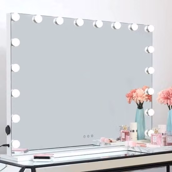 Specchio di trucco con 18 lampadine LED a bassa tensione - 3 modalità di colore - alimentazione USB - dimensioni 80x60 cm
