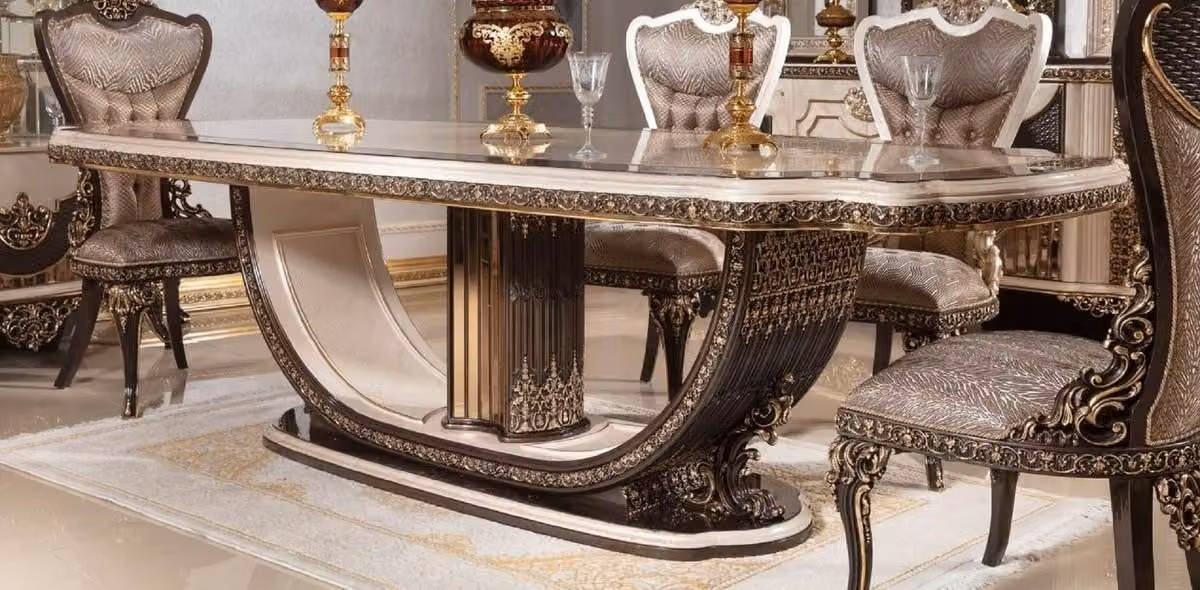 Casa Padrino tavolo da pranzo barocco crema / marrone scuro / oro 250 cm