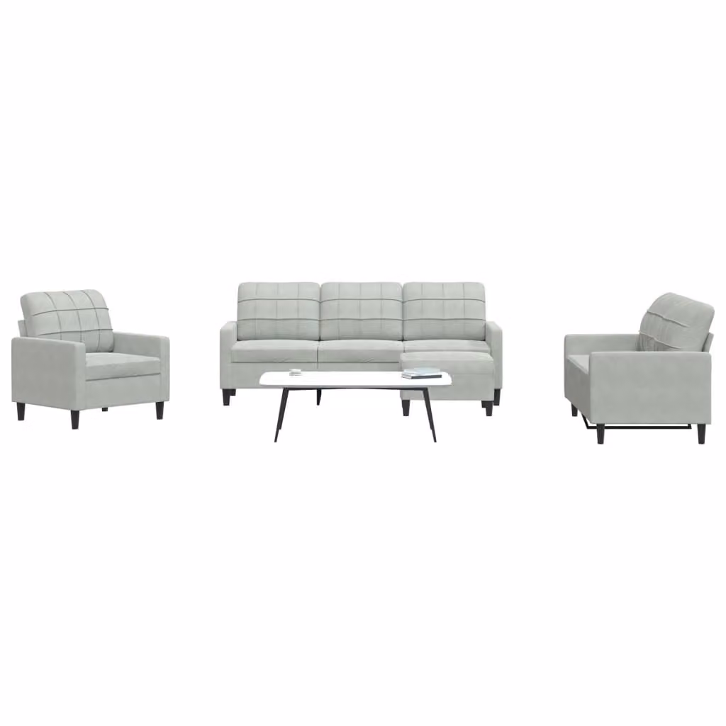 vidaXL Set di Divani Moderno 4 Pezzi in Velluto Grigio con Cuscini e Ottoman