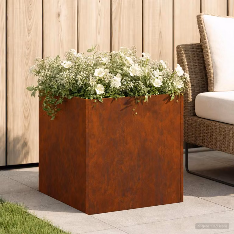vidaXL Vaso da giardino in acciaio Corten marrone L/P/H: 35 x 35 x 35 cm