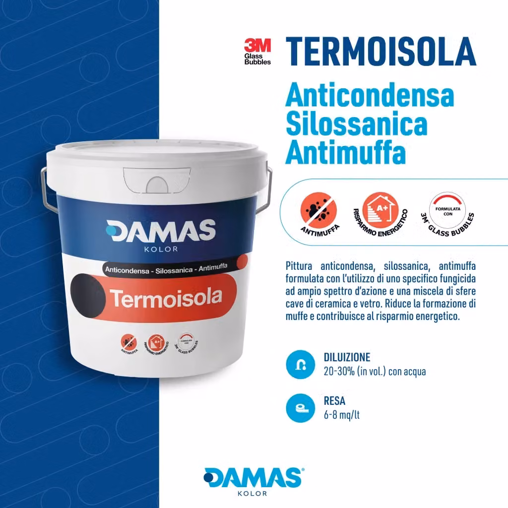Damas Pittura Termoisolante Silossanica Antimuffa per Interni ed Esterni, Colore Bianco, Formato 14 lt – 2