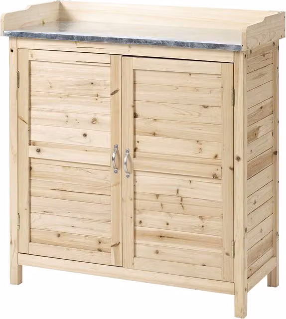 Outsunny Armadio da giardino in legno naturale e metallo con 2 ripiani e piano di lavoro, L/P/H: 83 x 40 x 92 cm – 1