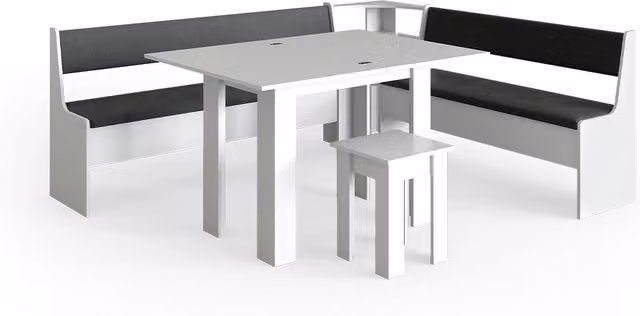 Gruppo panca ad angolo Roman Bianco 210 x 180 cm con tavolo Vicco