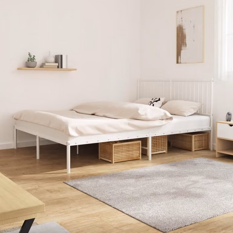 The Living Store Struttura letto con testiera in metallo bianco 160x200 cm